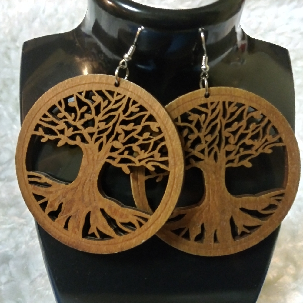 Afro-centric Tree of Life Wooden Earrings
